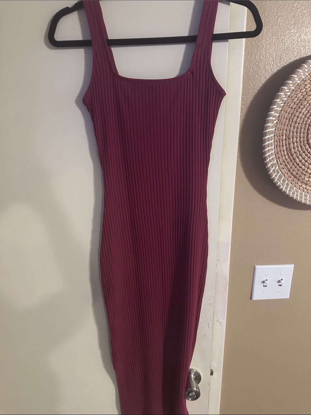 wild fable Ribbed Square-Neck Maxi Dress in Burgundy